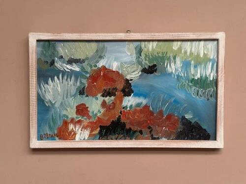 Mid-Century Oil on Panel “Sheeps” by B dahl Framed 45x37 cm (17.7" x 14.5")
