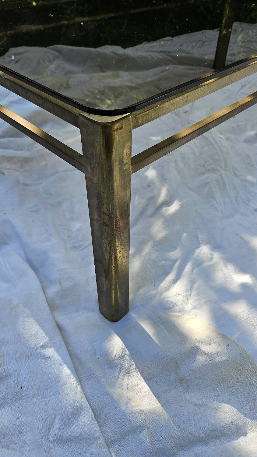 Broncz coffee table brass smoked glass
