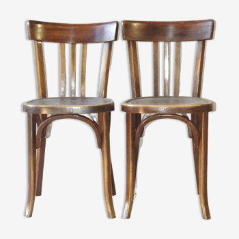 Paire de chaises bistrot Baumann 1955 assise bois