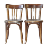 Paire de chaises bistrot Baumann 1955 assise bois