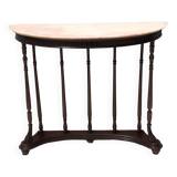 Neoclassical Style Turned Beech Console Table with a Demilune Marble Top, Italy