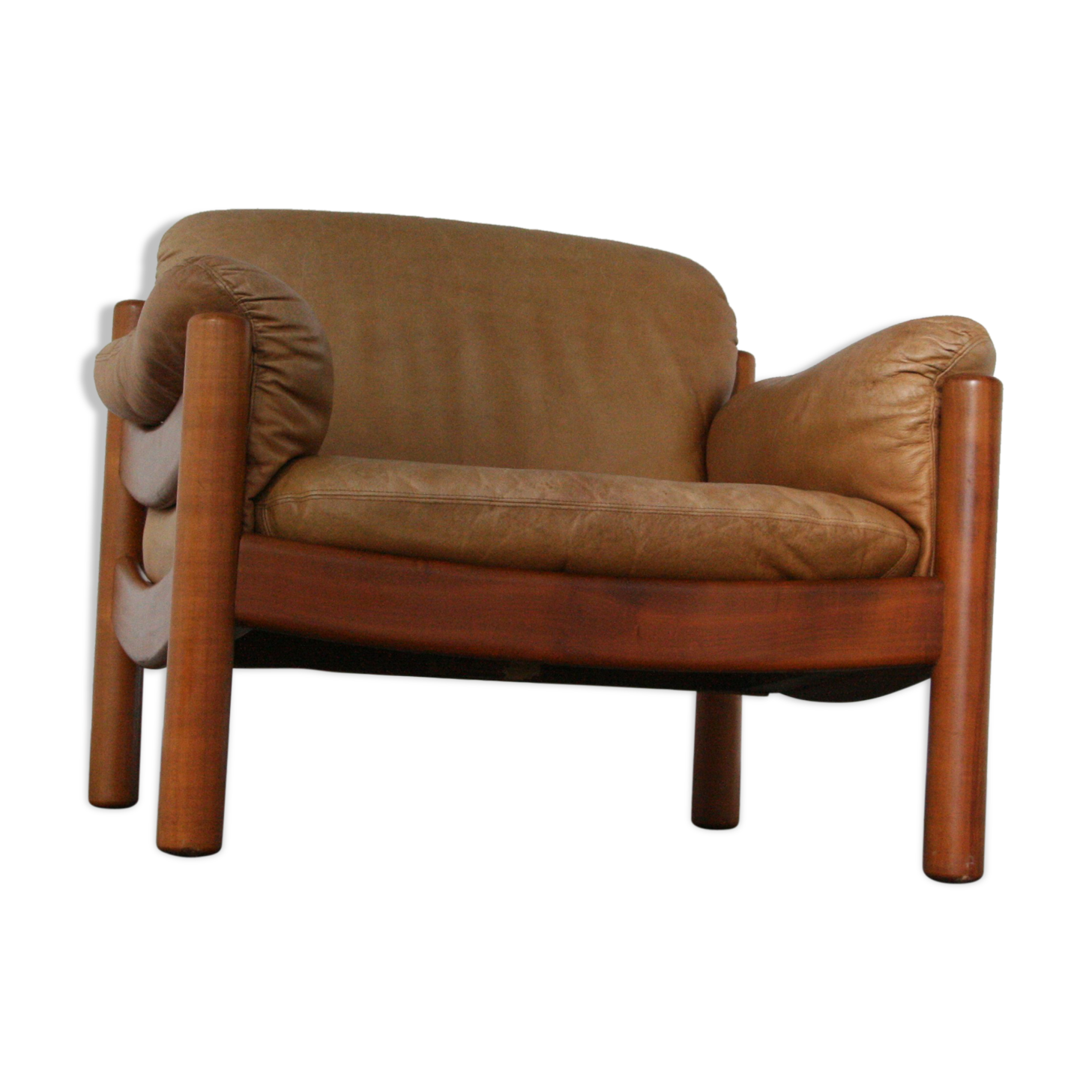 Teak and leather club armchairs