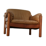 Teak and leather club armchairs