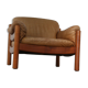 Teak and leather club armchairs