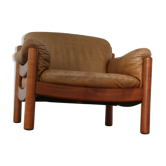 Fauteuil club en teck et cuir
