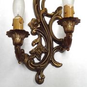 Pair Vintage French Bronze Double Wall Lights Acanthus Leaf & Flower Detail