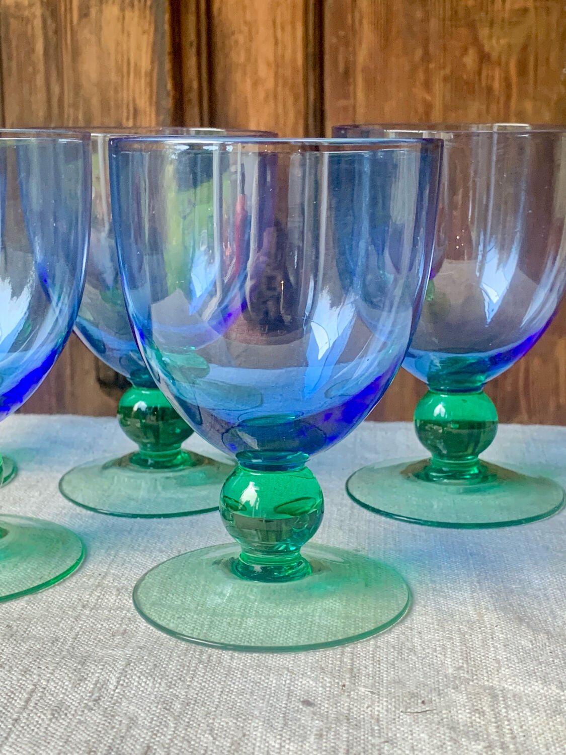 5 vintage Ålhens green and blue blown glasses