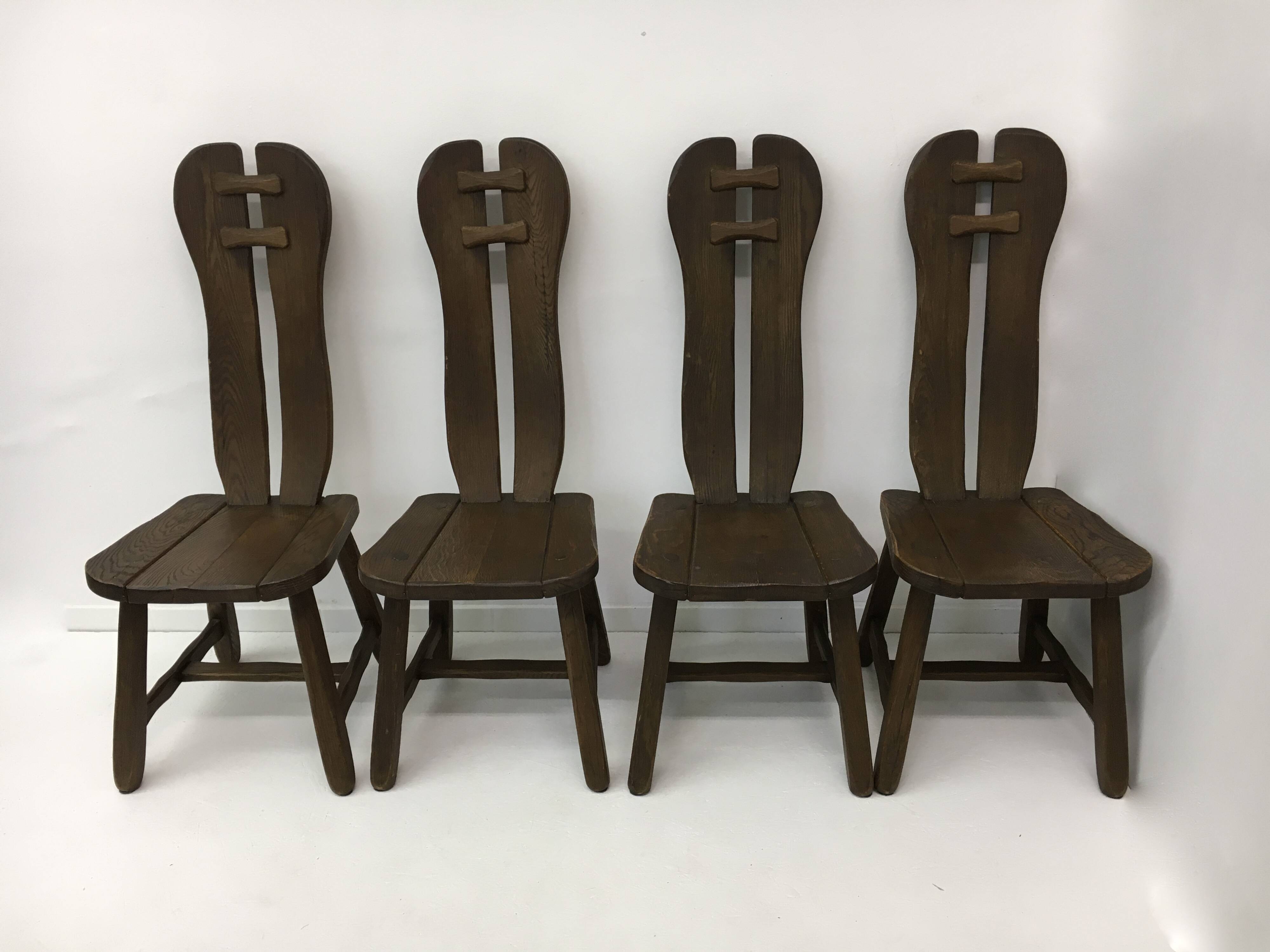 Set of 4 Belgian Brutalist Dining Chairs from De Puydt, 1970’s