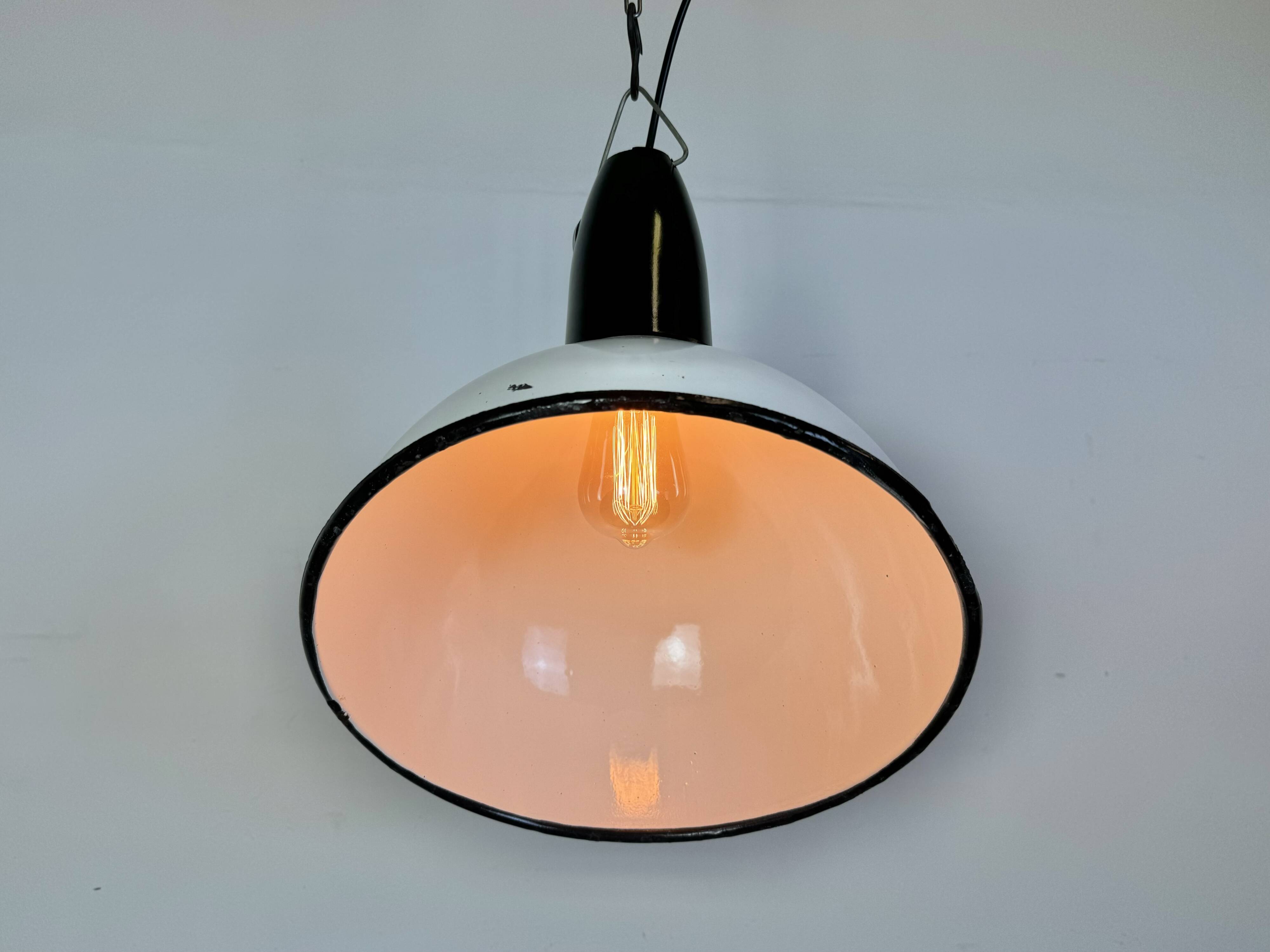 Industrial Soviet White Enamel Pendant Lamp, 1960s