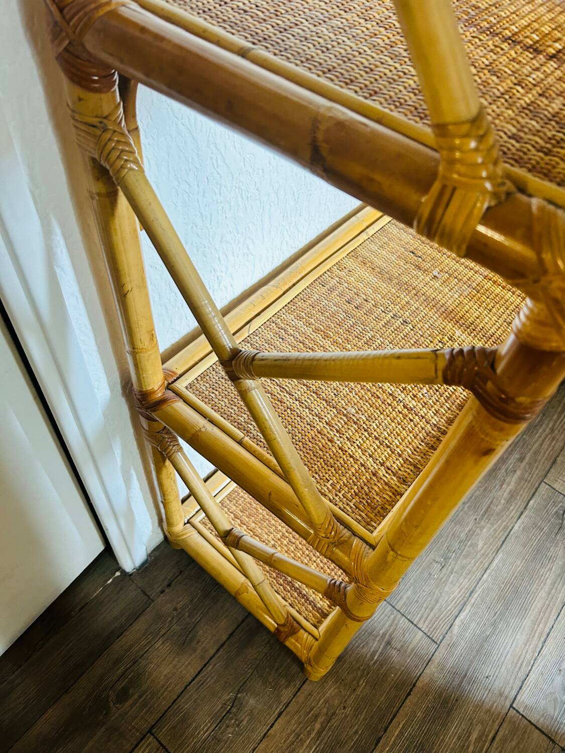 Vintage bamboo rattan shelf bookcase