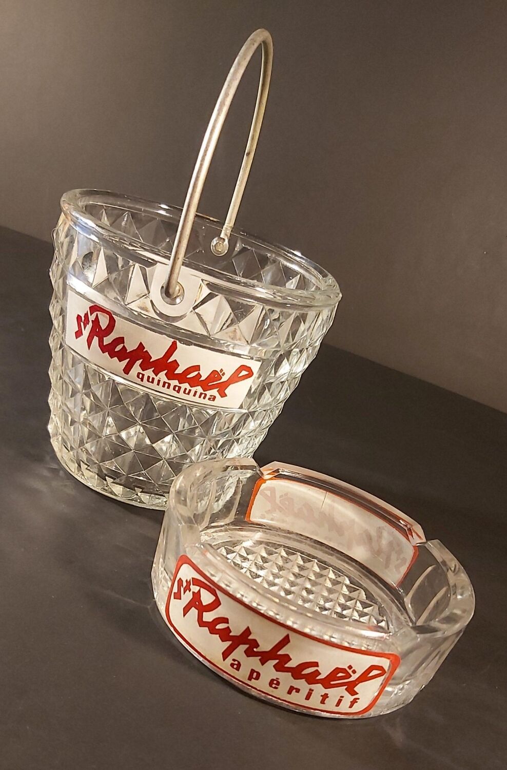 Ashtray and ice bucket advertising St Raphaël