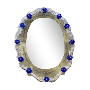 Miroir ovale vénitien du début du 21ème siècle en verre de Murano