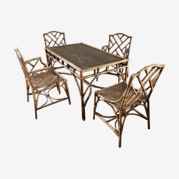 Ensemble de table et 4 chaises en bambou