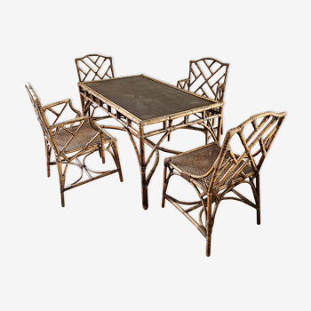 Set of bamboo table and 4 chairs