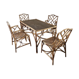 Set of bamboo table and 4 chairs