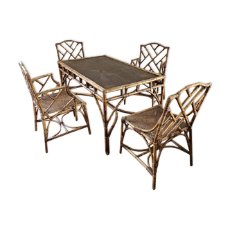 Ensemble de table et 4 chaises en bambou