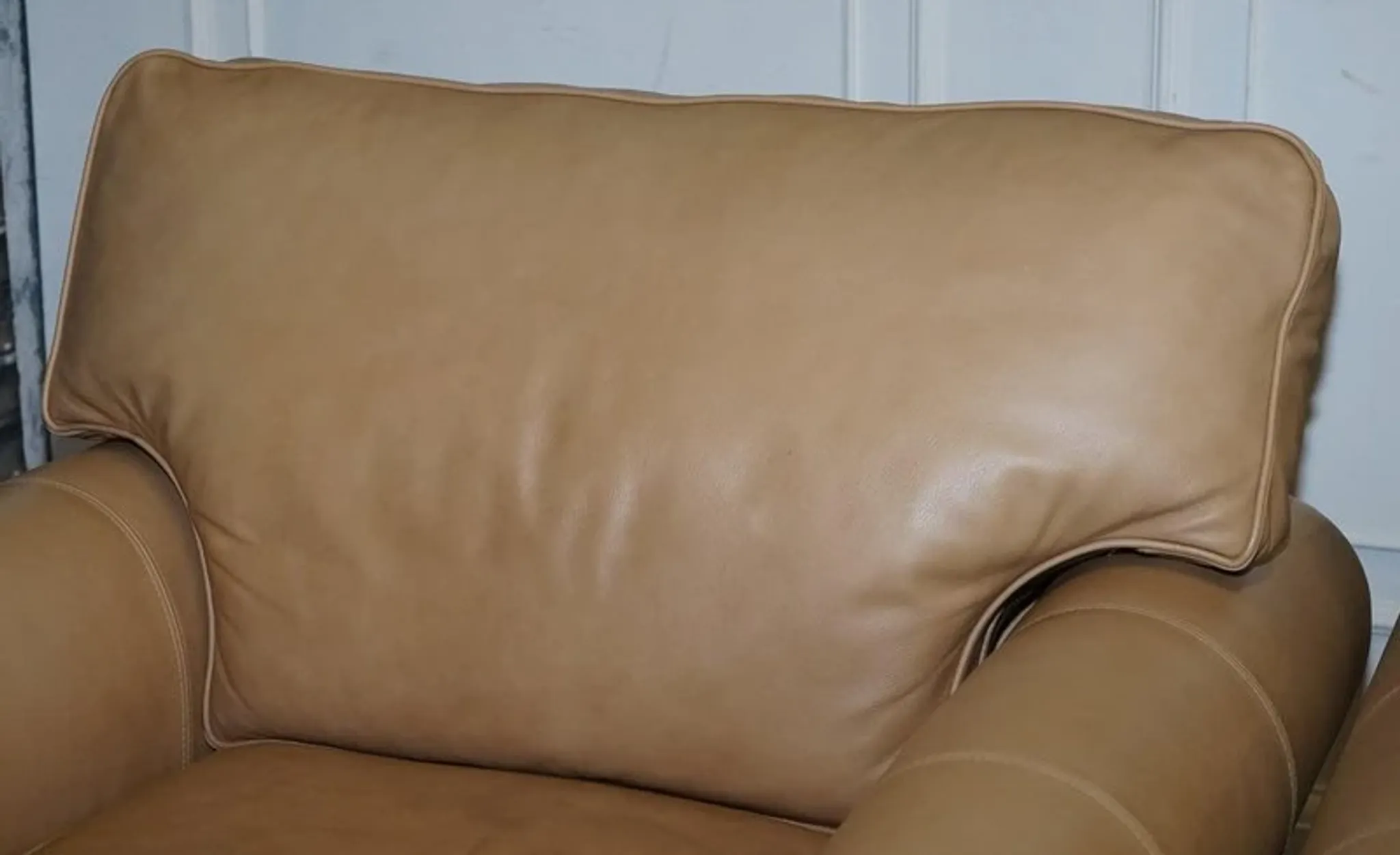 Brown Leather Latte Armchairs by Multi York England, Set of 2