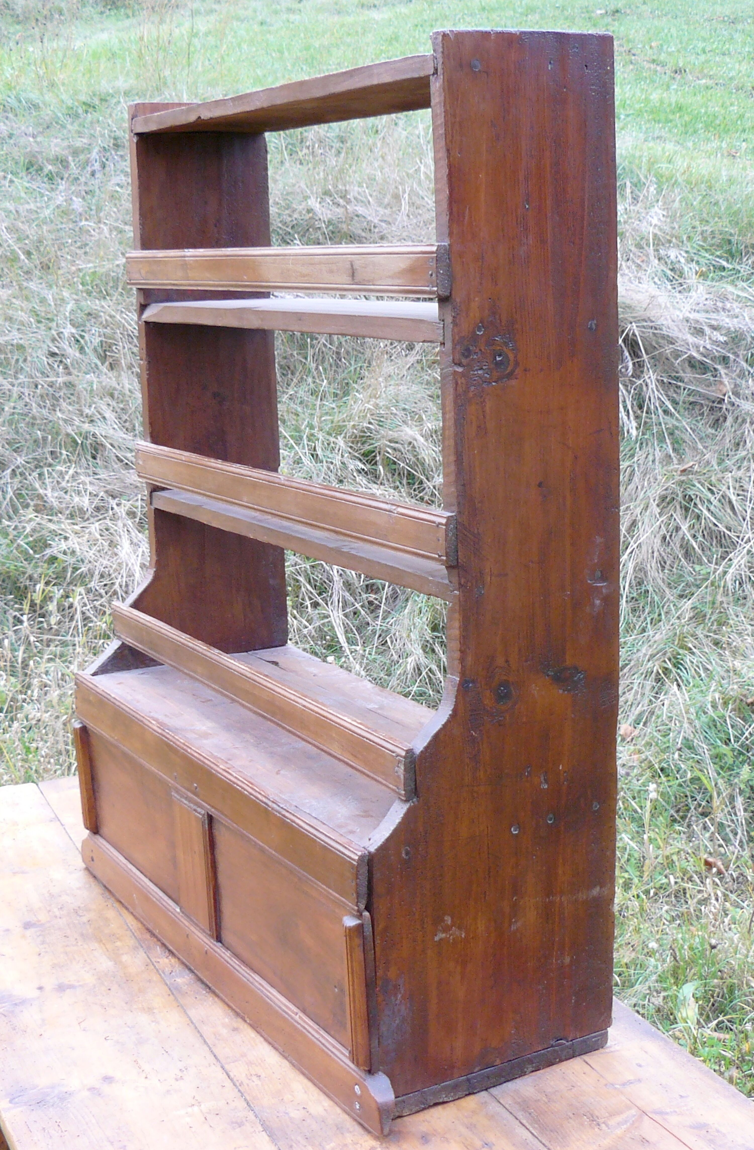 Savoyard folk art sliding door pantry shelf