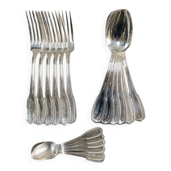 Ménagère ancienne perlée métal argenté