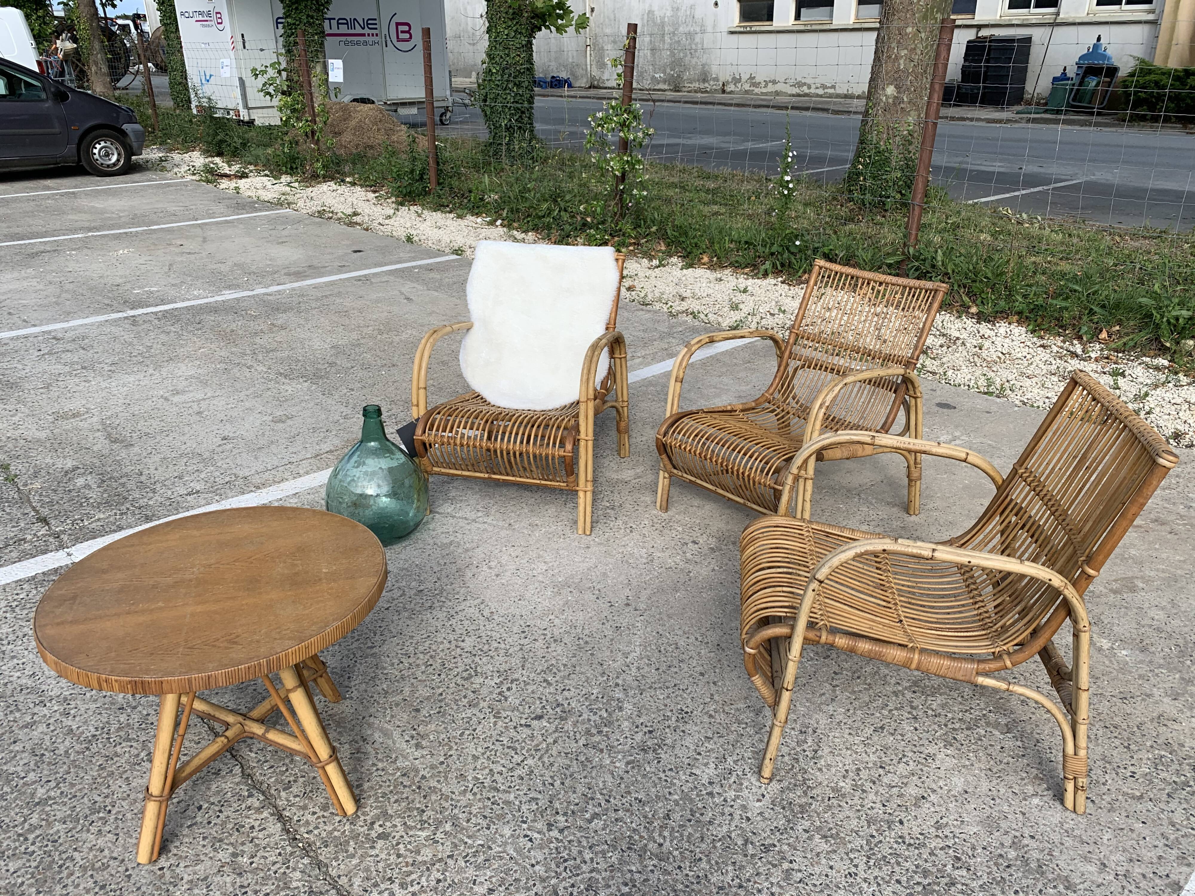 Lot de 3 fauteuils rotin Wengler