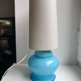 Lamp with blue opaline feet and textured conical lampshade 60s-70s