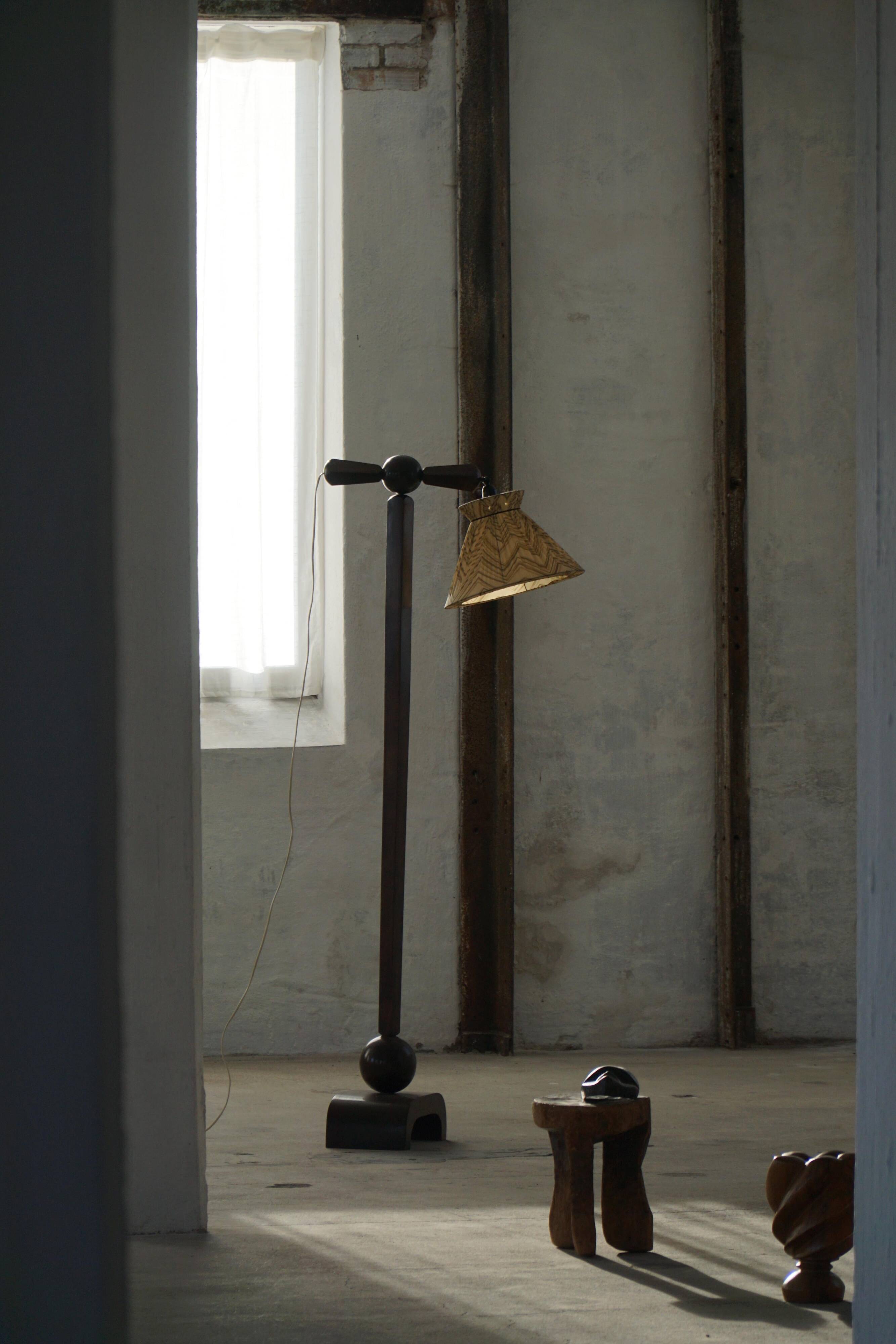Scandinavian Funkis floor lamp with original shade, Denmark, Art Deco, 1930s