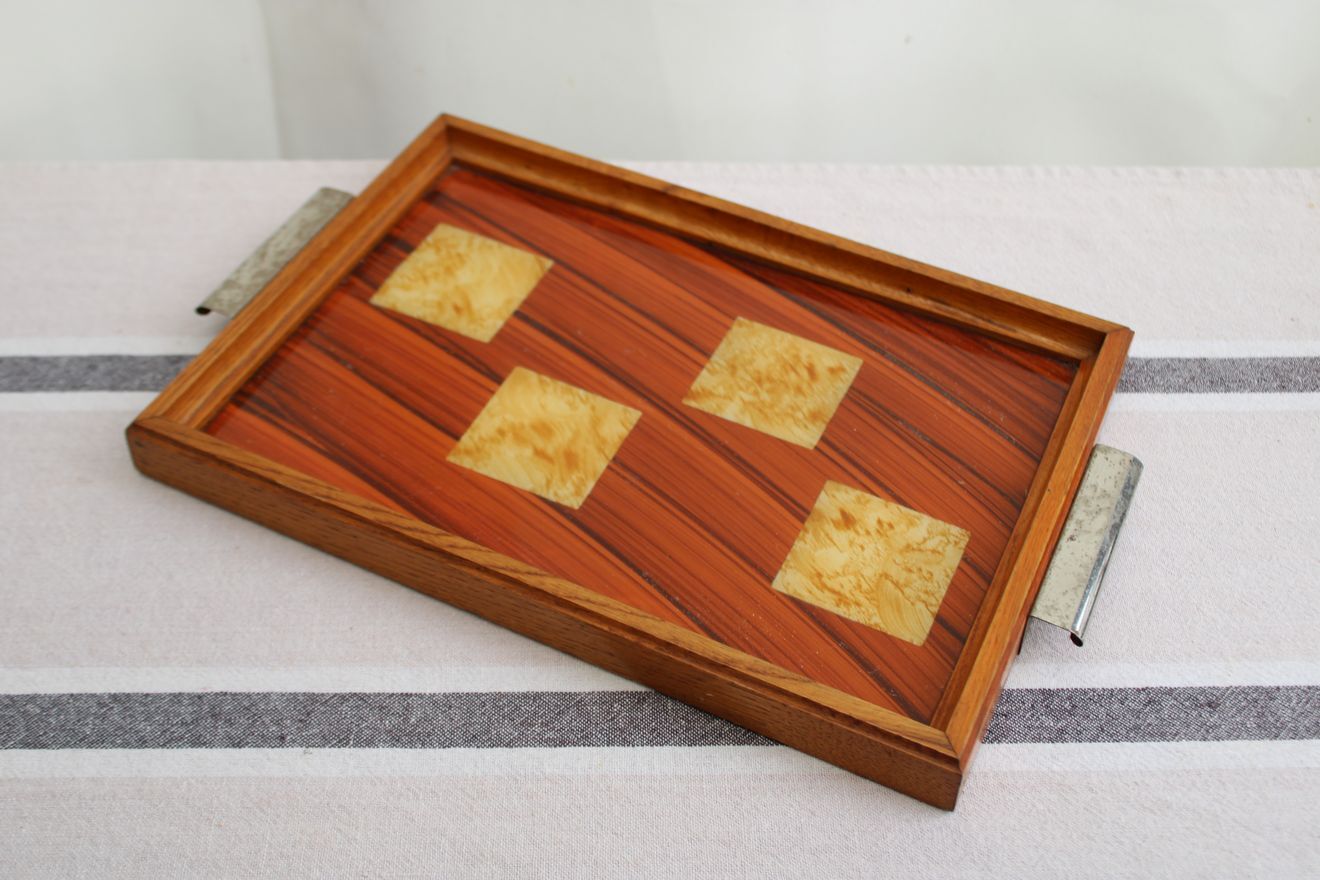 Wooden and glass tray