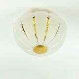 Very Large Space Age Glass & Brass Ceiling Light from Limburg, Germany, 70s