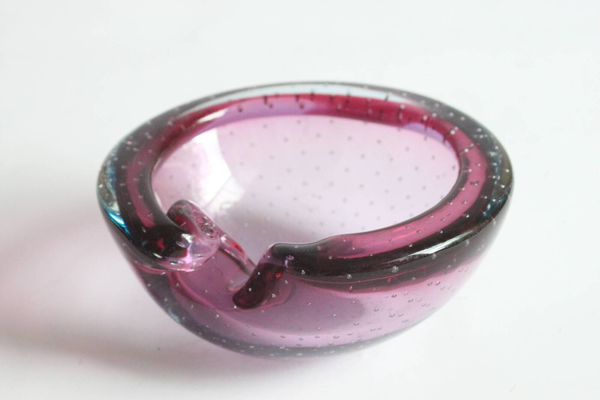 Murano glass purple bullicante trinket bowl, 1960s
