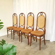Set of 4 Vintage Bentwood Dining Chairs: Cane Back, Thonet Style