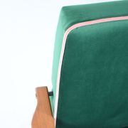 Vintage armchair, fully renovated, 1970s, green bottle velvet, pink edge