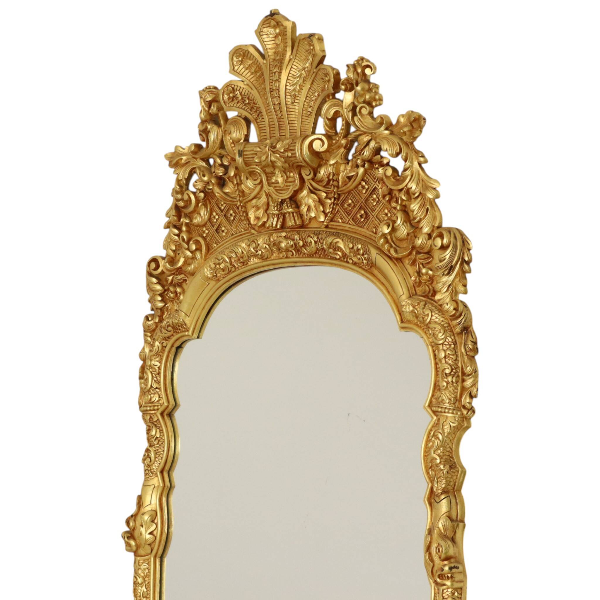 Large Classic Wooden Mirror, Rococo Style Chinoiserie, 124 cm