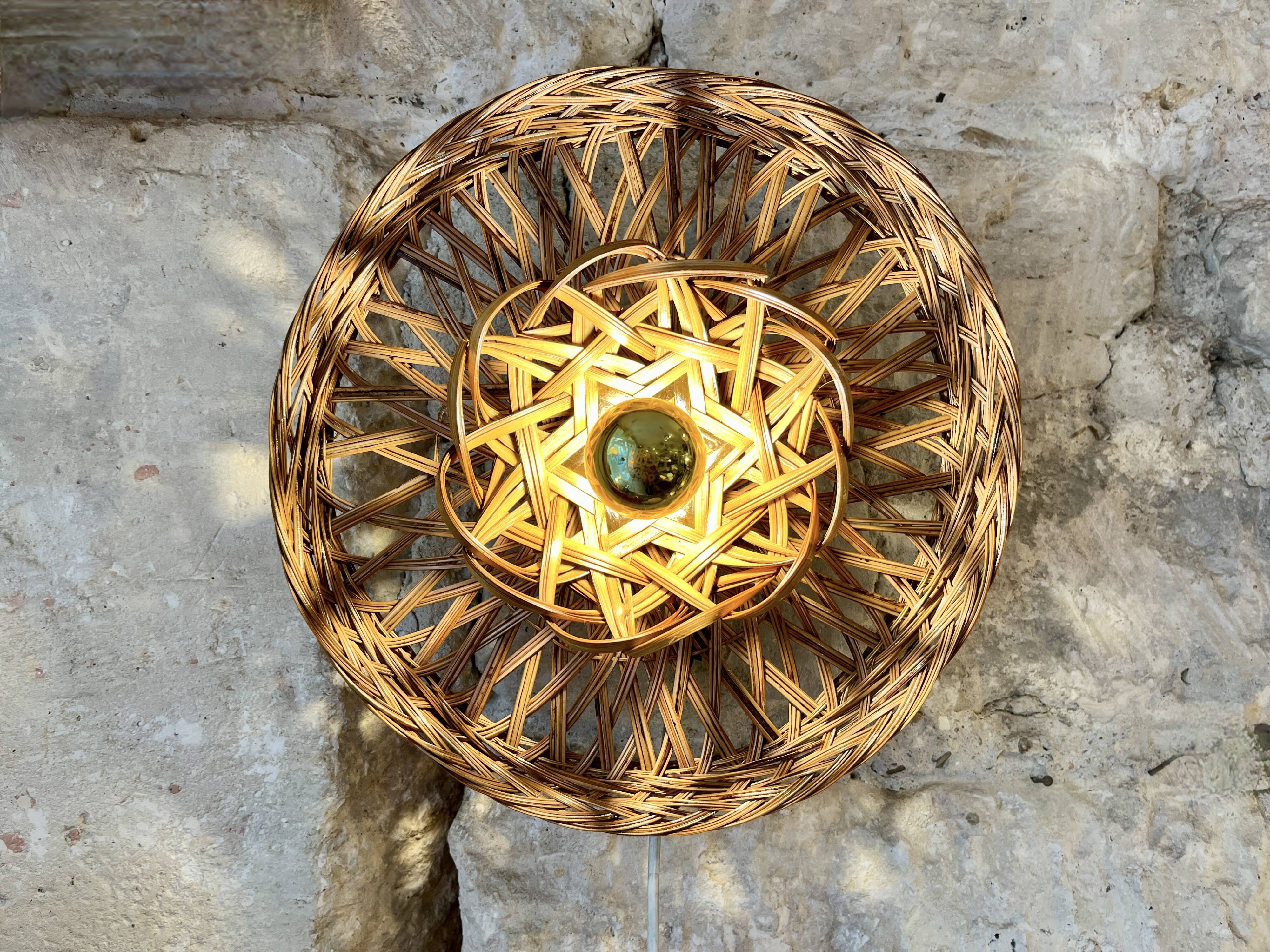 Vintage rattan basket wicker wall light 32 cm
