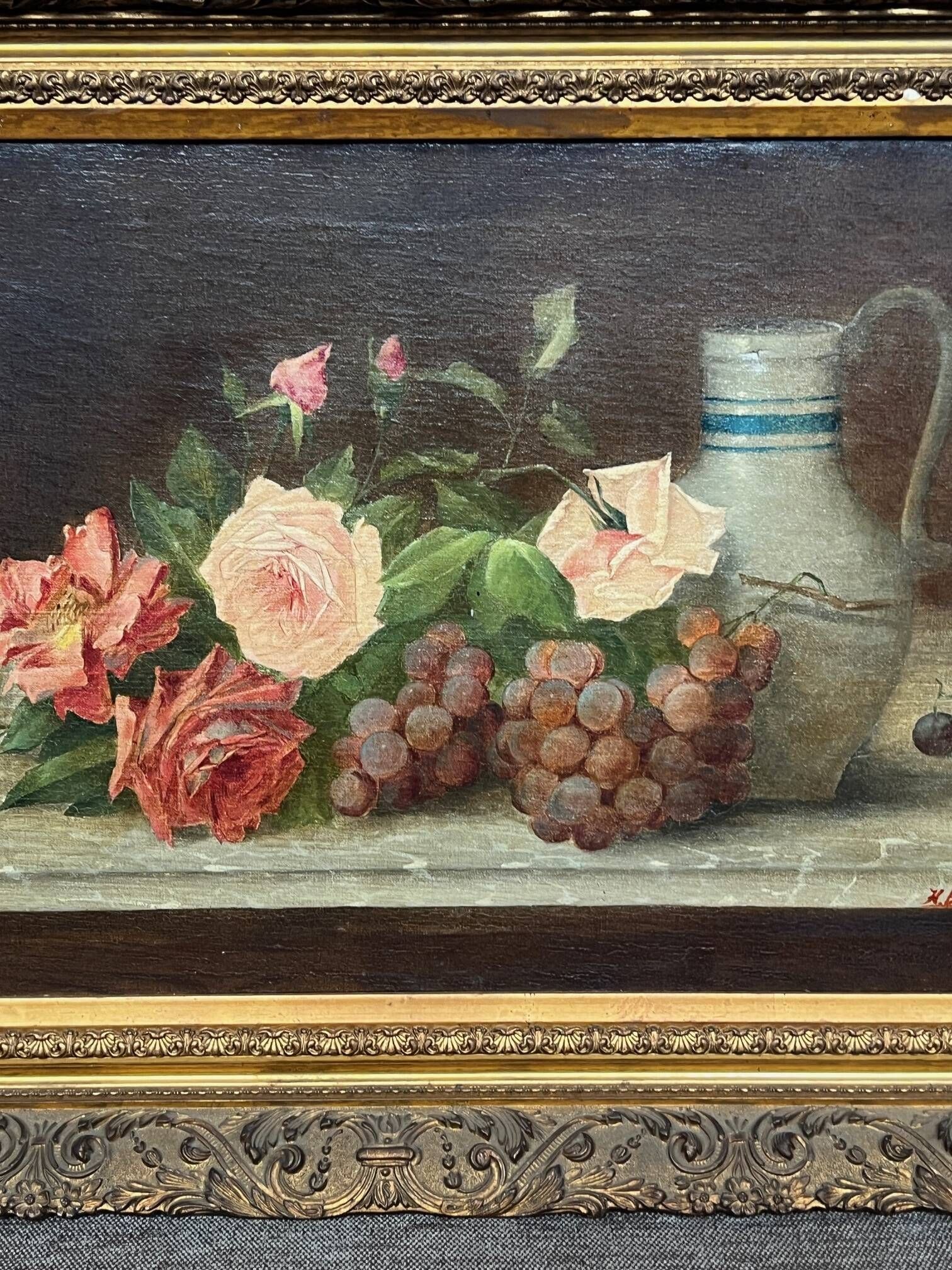 Josse-Lambert Hubert Bellis (1831–1902), "Still Life with Flowers and Fruits."