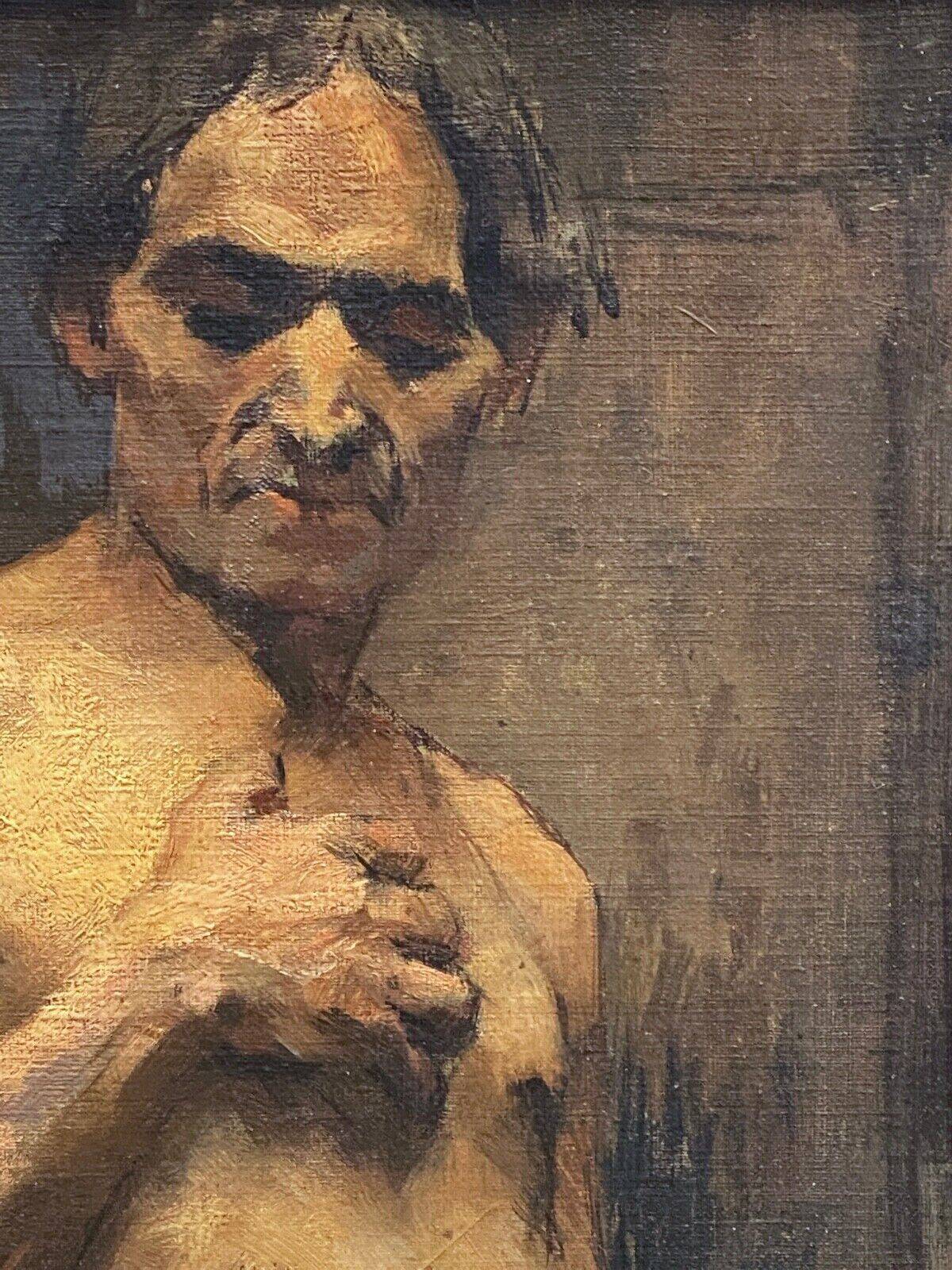 Oil on panel by Alain Beaufreton academic nude male