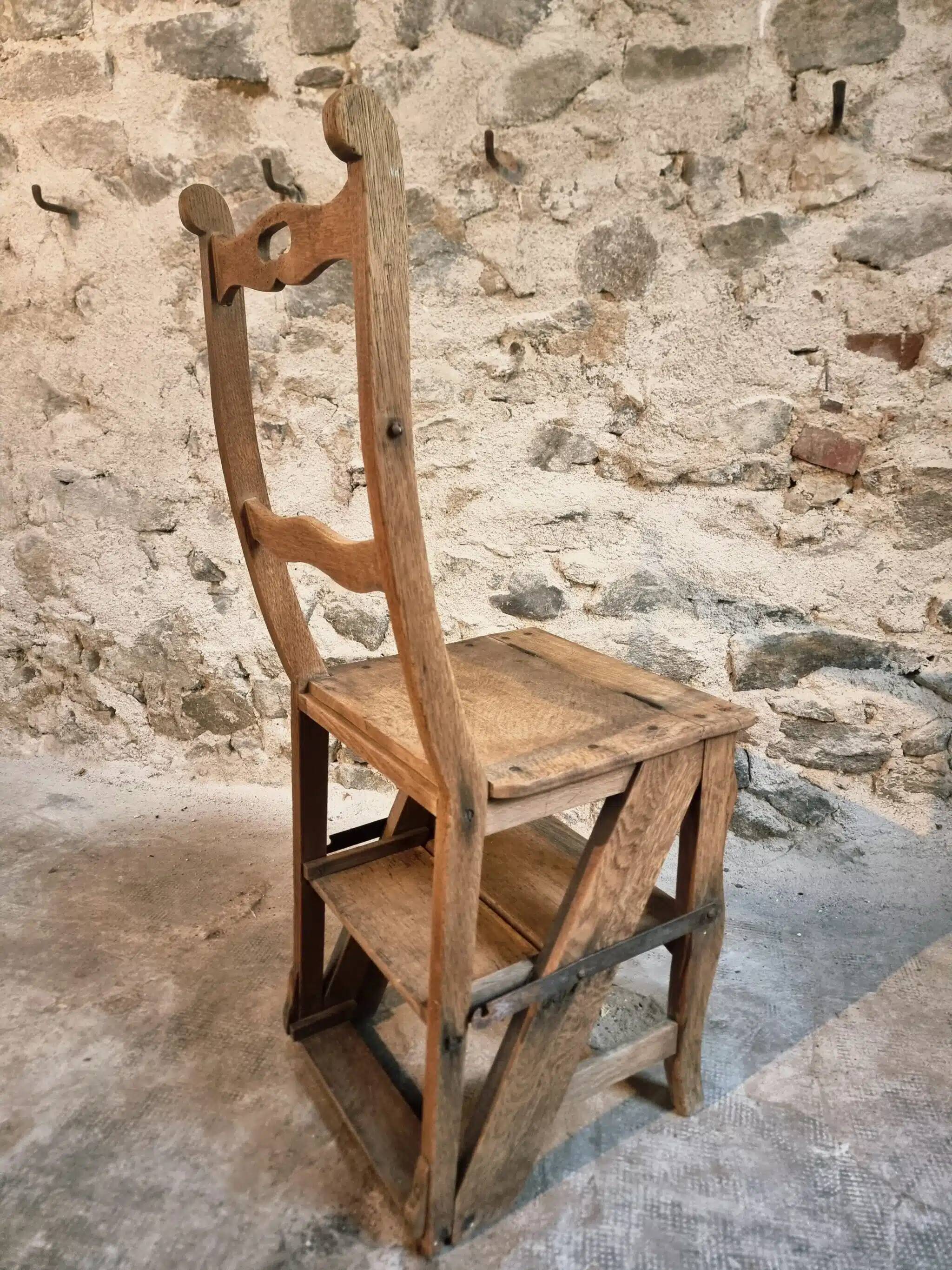 Antique French Oak Ladder Library Chair – Metamorphic Stepladder Chair