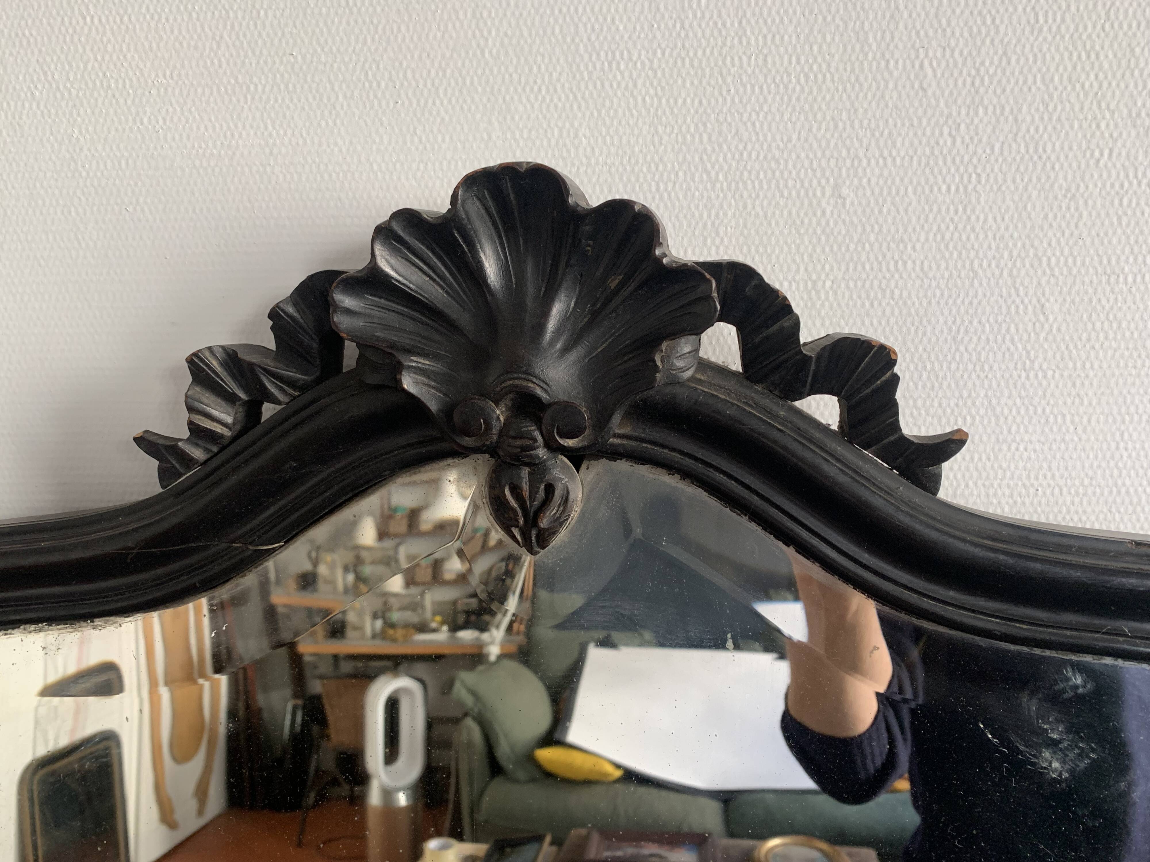 Napoleon III mirror in black wood with pediment