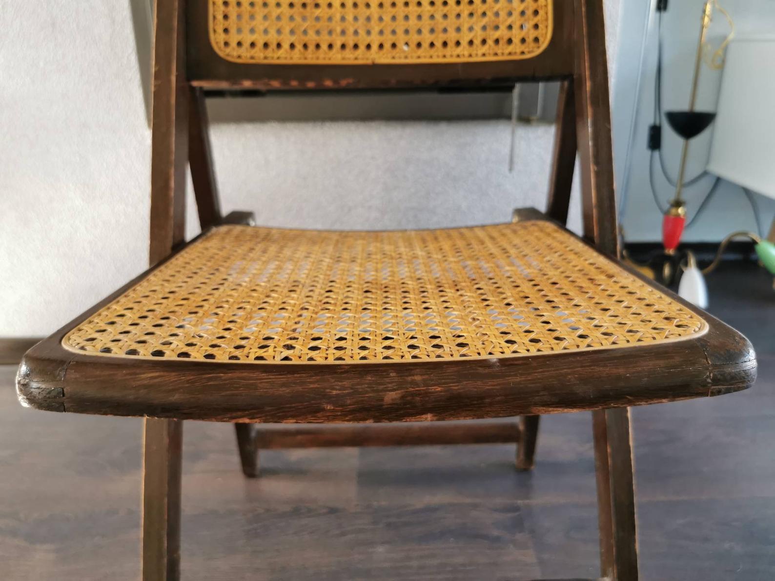 Vintage wooden folding chair with 1960 rattan seat and back