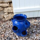 Blue glazed terracotta strawberry pot