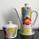 Vallauris coffee service engraved and hand painted - coffee maker and sugar pot fleuris vallauris
