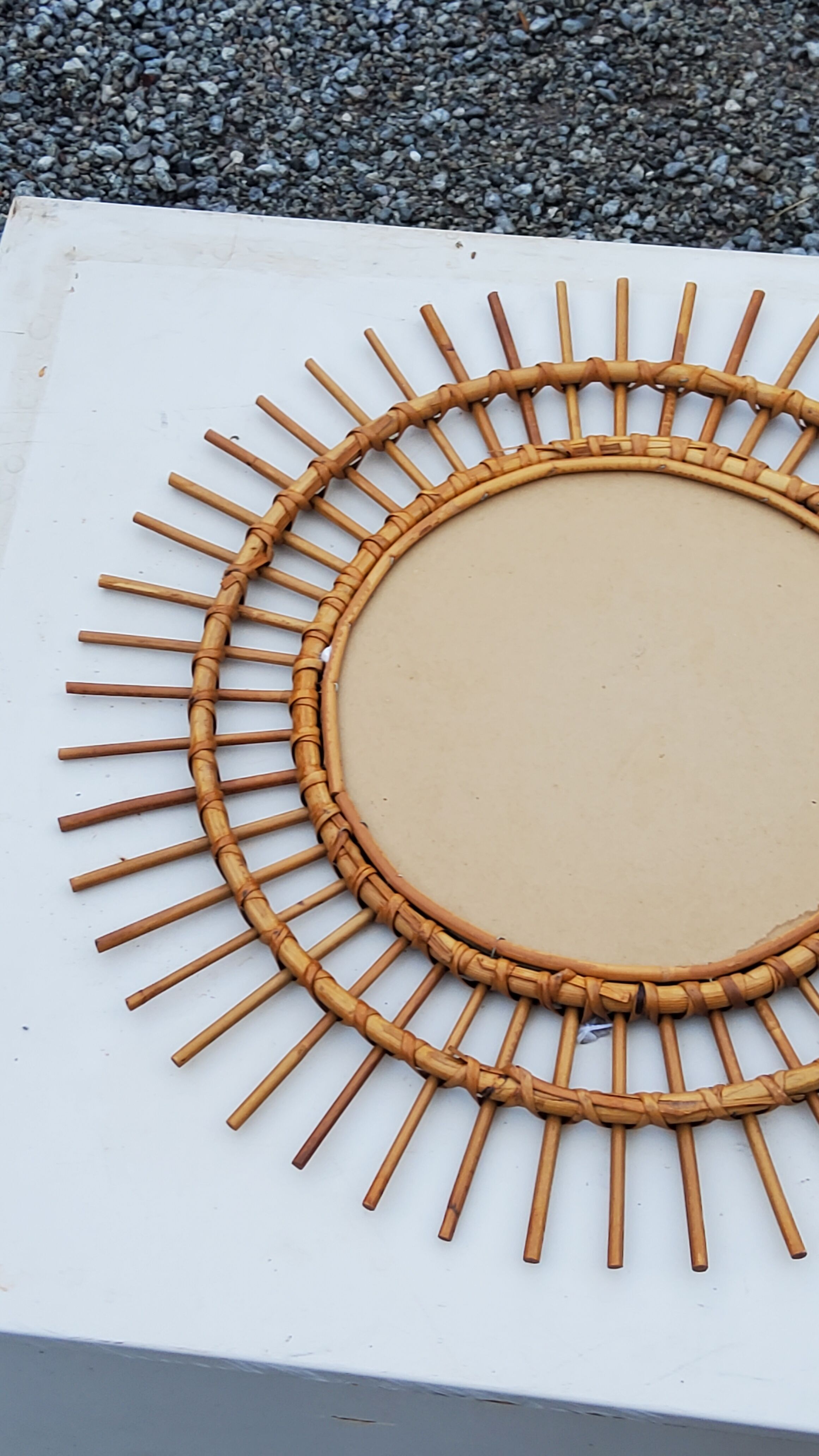 Sun mirror of the 50s in rattan