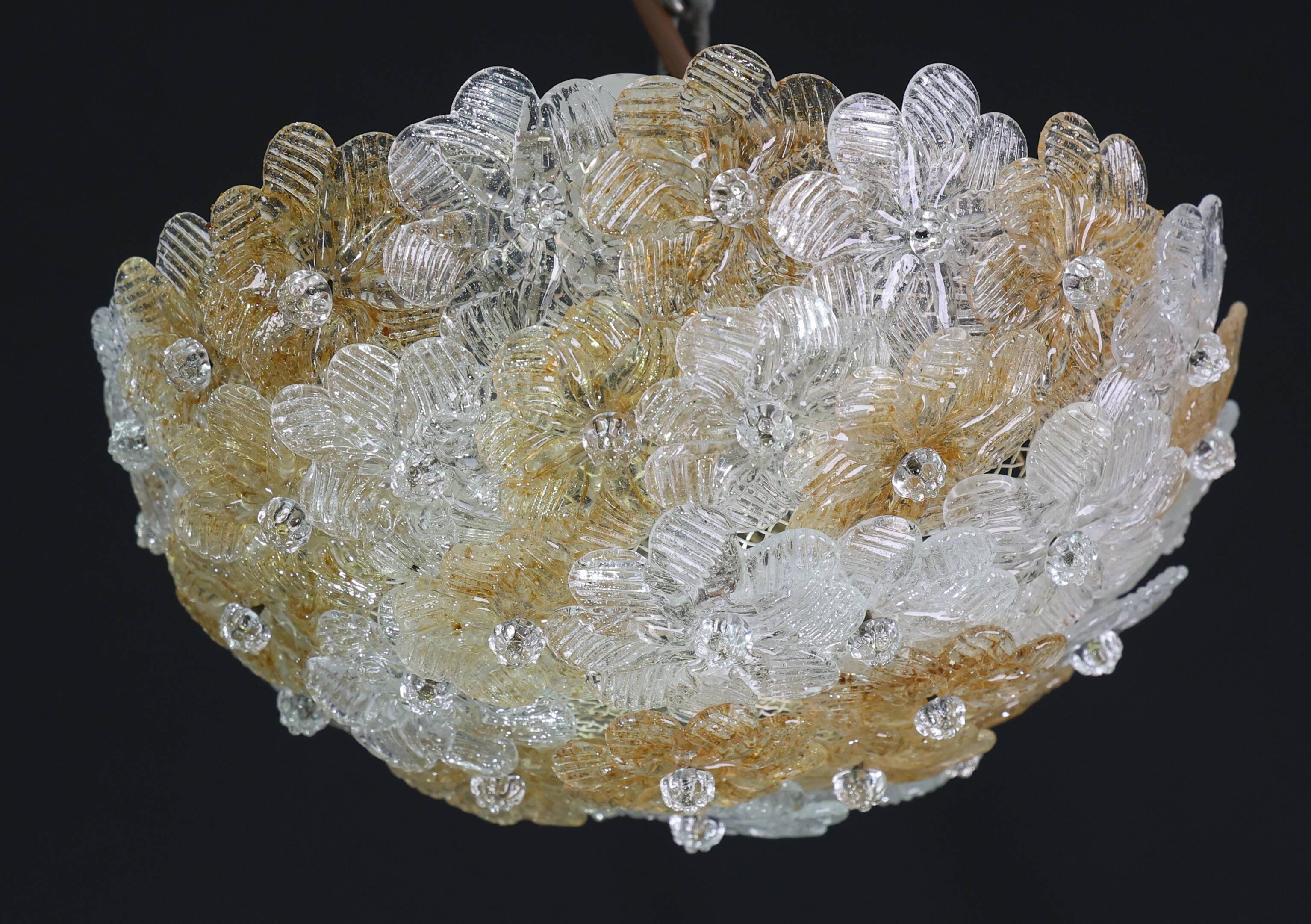 Wonderful Orange and Transparent Murano Glass Ceiling Light Flower by Seguso