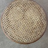 High stool in curved wood and cane seat