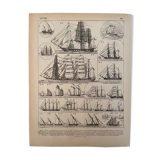 Lithographie gravure sur les navires de 1897