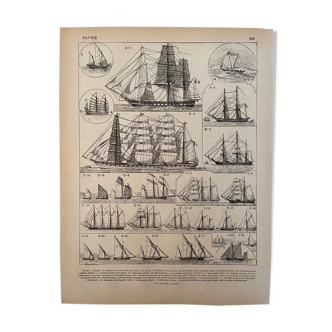 Lithographie gravure sur les navires de 1897
