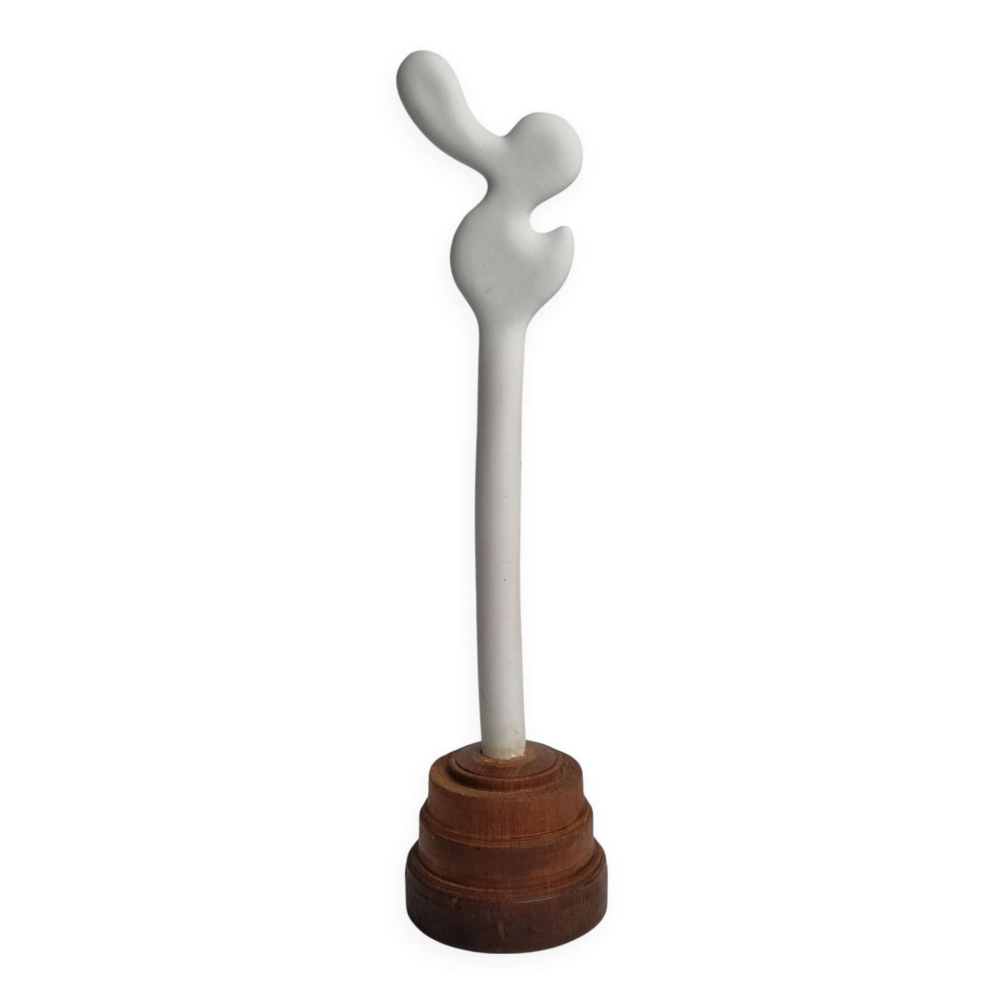 Biomorphic-inspired sculpture, on an industrial wooden base, 28 cm