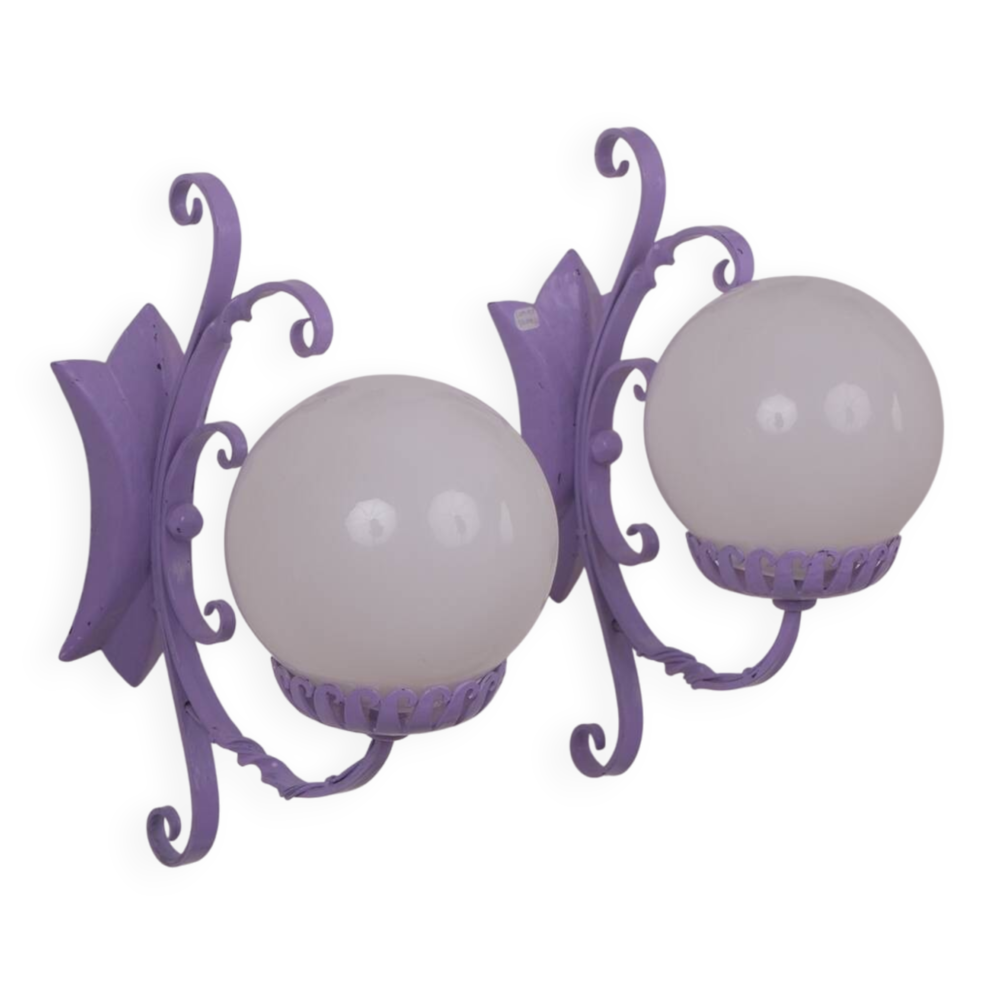 Appliques en fer forgé et sphères en verre x2