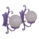 Wrought iron wall lights and glass spheres x2