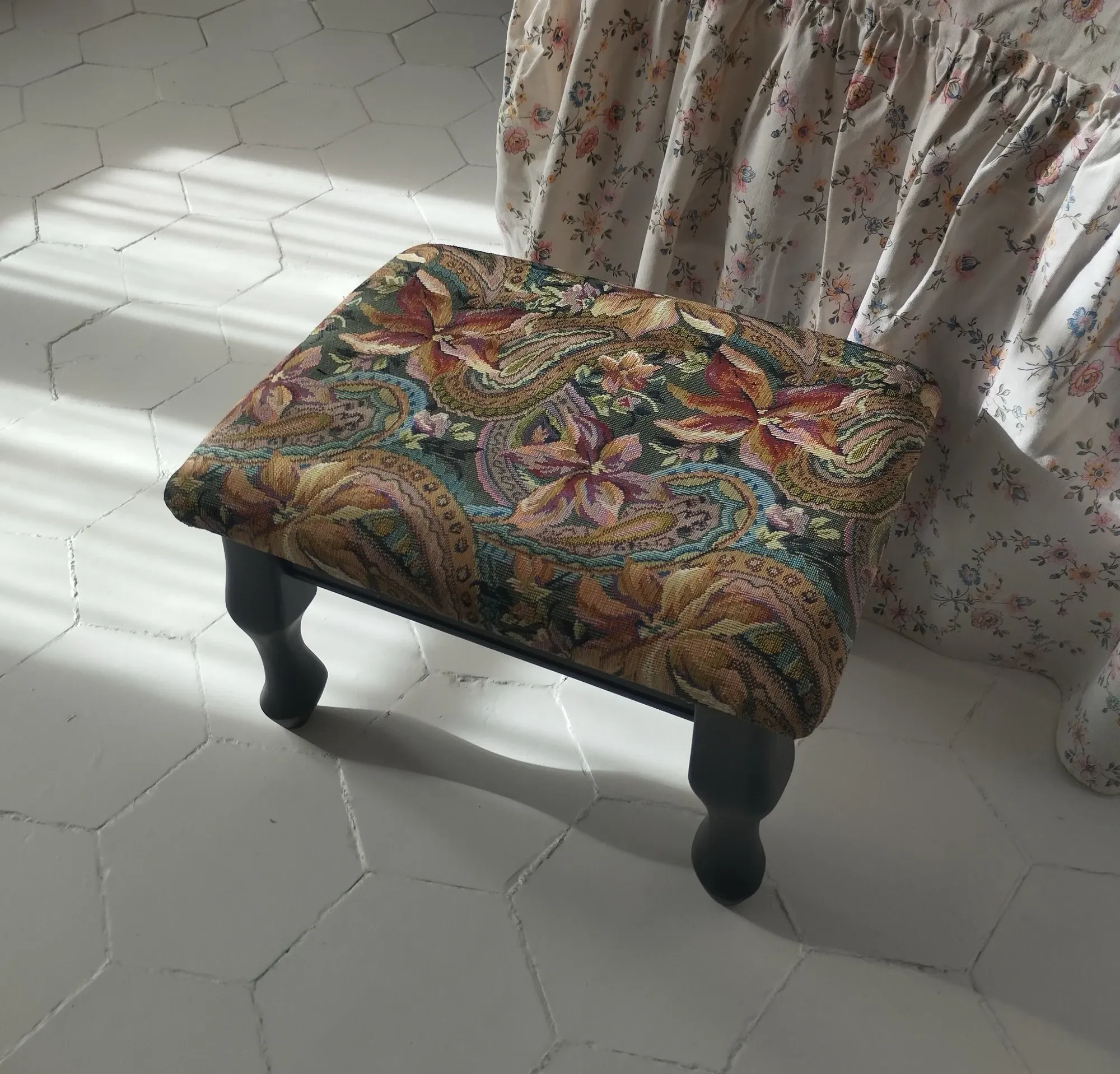 Small vintage tapestry footstool.