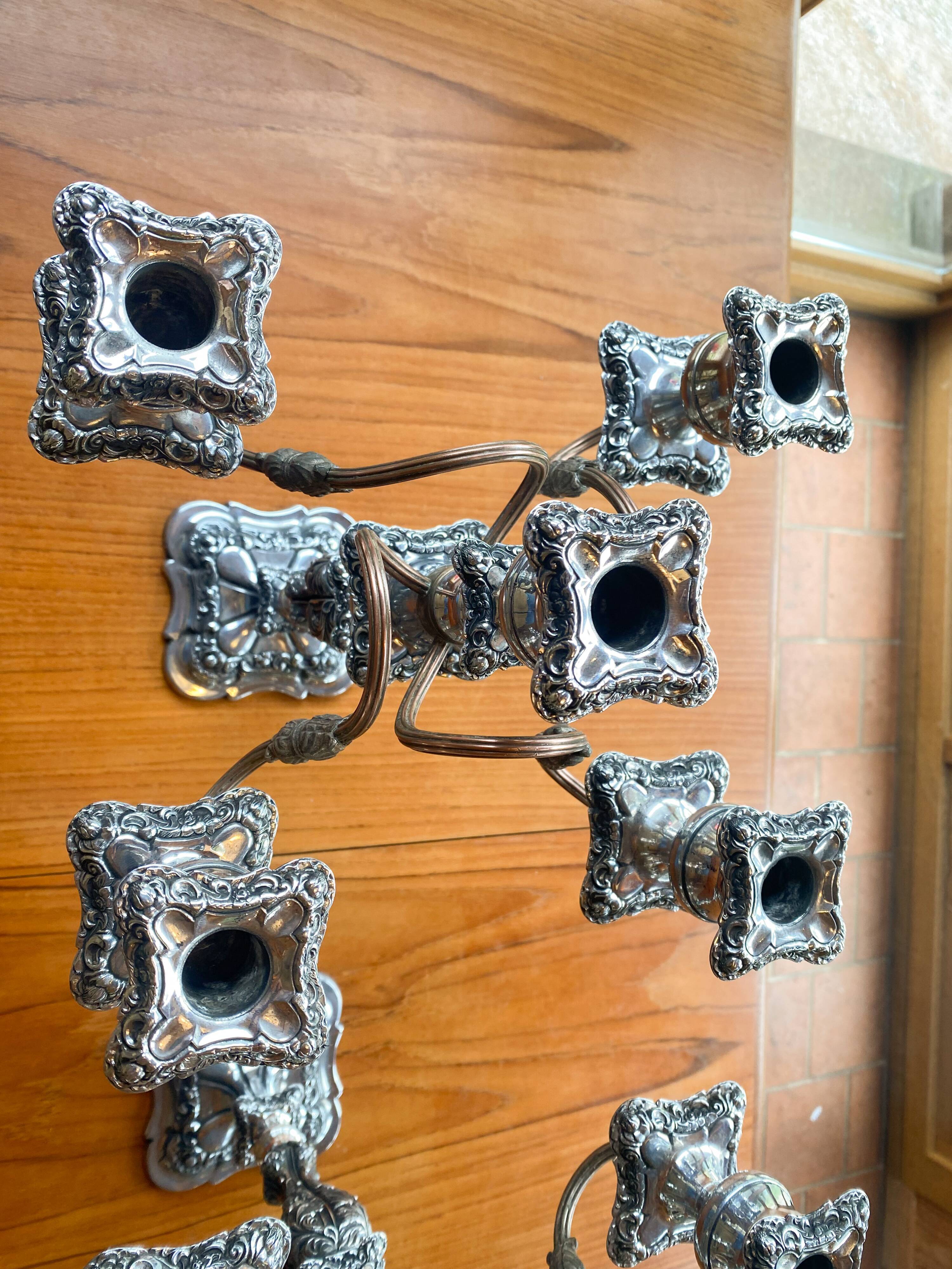 Pair candelabras in silvered bronze